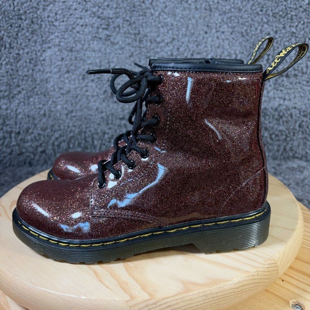 Dr Martens Combat Boots Glitter J Womens Sz 5 Brown Patent Leather Ankle Booties